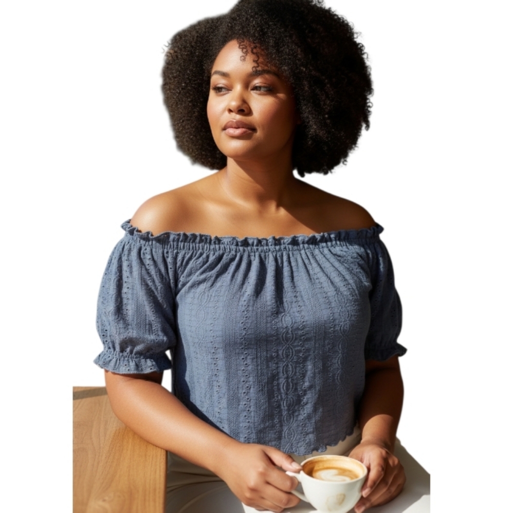 SHIEN Blue Eyelet Off-Shoulder Blue Top Sz. 4XL